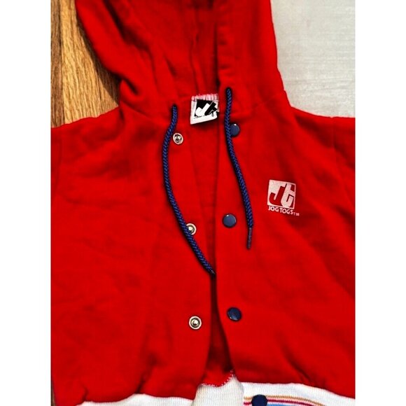 Vintage JOG TOG Zip uo hoodie sweatshirt red rainbow cuff drawstring infant 6-9M - Picture 2 of 6